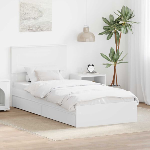 vidaXL Pat cu storage cu headboard Alb 90 x 200 cm Lemn compozit