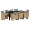 vidaXL Set de masă pentru grădină cu pernă 9 pcs Bej poliratan