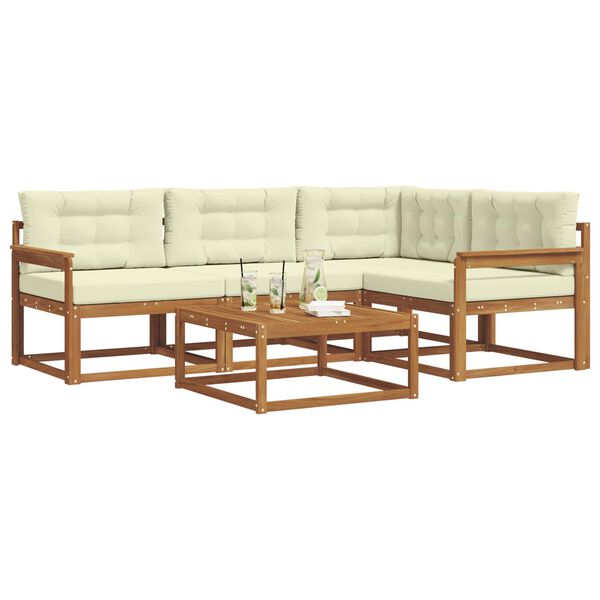 vidaXL Set de canapele de exterior cu pernă 5 pcs Natural și Crem