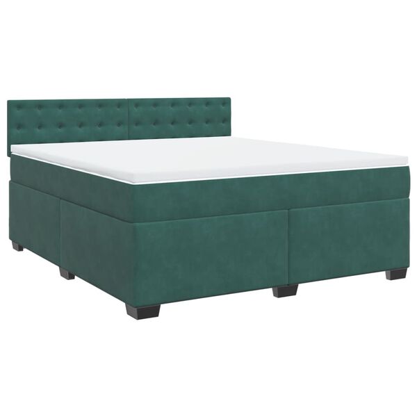 vidaXL Pat box spring cu saltea, verde &icirc;nchis, 180x200 cm, catifea