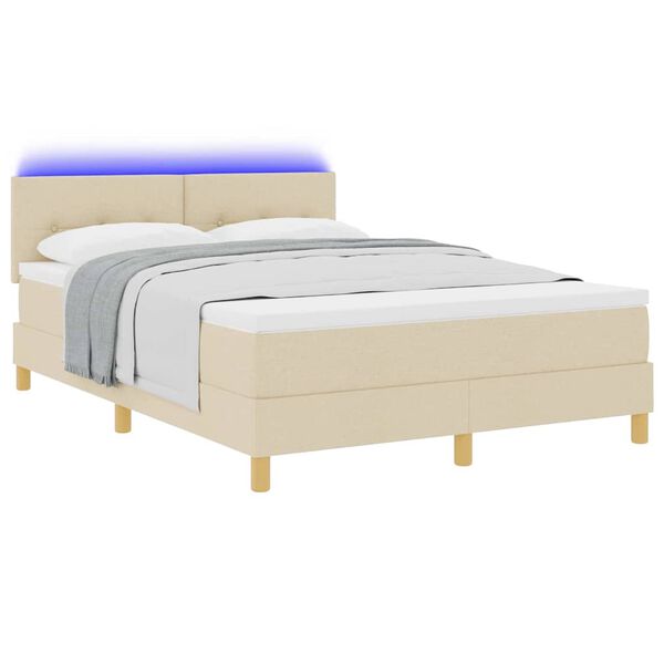 vidaXL Pat cu arcuri cu saltea cu headboard Crem 160 x 200 cm țesătură
