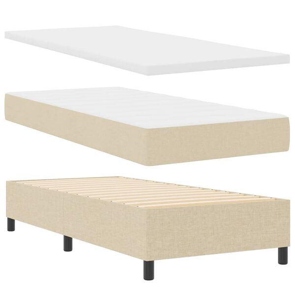 vidaXL Pat cu arcuri cu saltea cu headboard Crem 100 x 200 cm țesătură