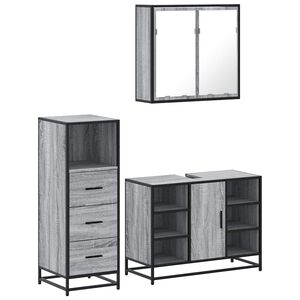 vidaXL Set mobilier de baie, 3 piese, gri sonoma, lemn prelucrat