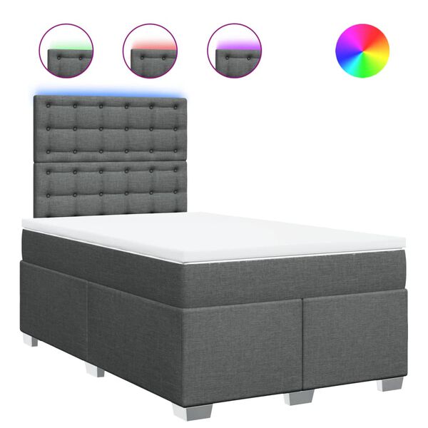 vidaXL Pat box spring cu saltea, gri &icirc;nchis, 120x190 cm, textil