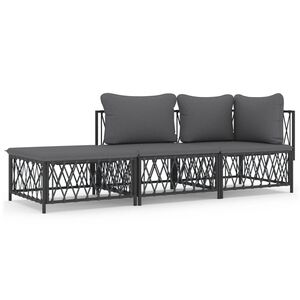 vidaXL Set mobilier de grădină, cu perne, antracit, 3 piese, oțel