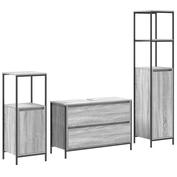 vidaXL Set de mobilier pentru baie 3 pcs Gri Sonoma Lemn compozit