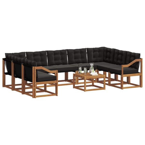 vidaXL Set de canapele de exterior cu pernă 10 pcs Natural și Negru