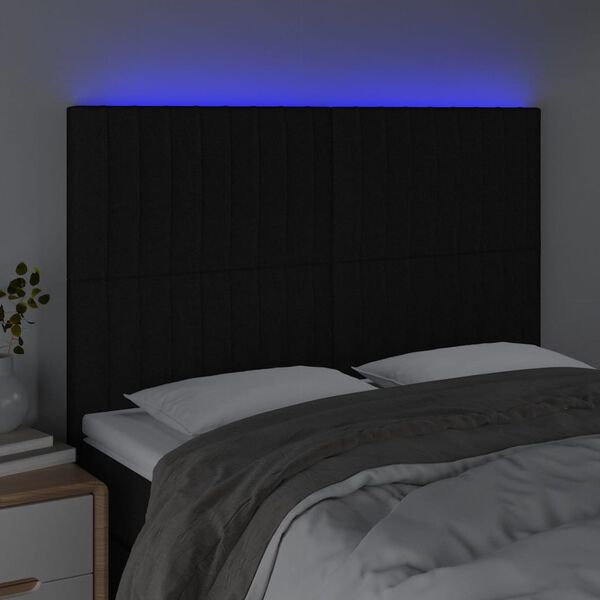 vidaXL Tăblie de pat cu LED, negru, 144x5x118/128 cm, textil