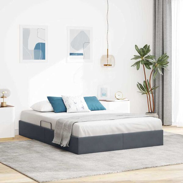 vidaXL Pat cu storage cu headboard Gri &icirc;nchis 135 x 190 cm Catifea