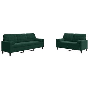 vidaXL Set canapele cu perne/rulouri, 2 piese, verde &icirc;nchis, catifea