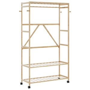 vidaXL Suport pentru haine cu rafturi și roți 110x40x180 cm bambus