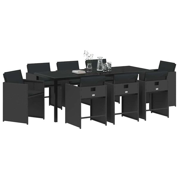 vidaXL Set de masă pentru grădină 9 pcs Negru poliratan