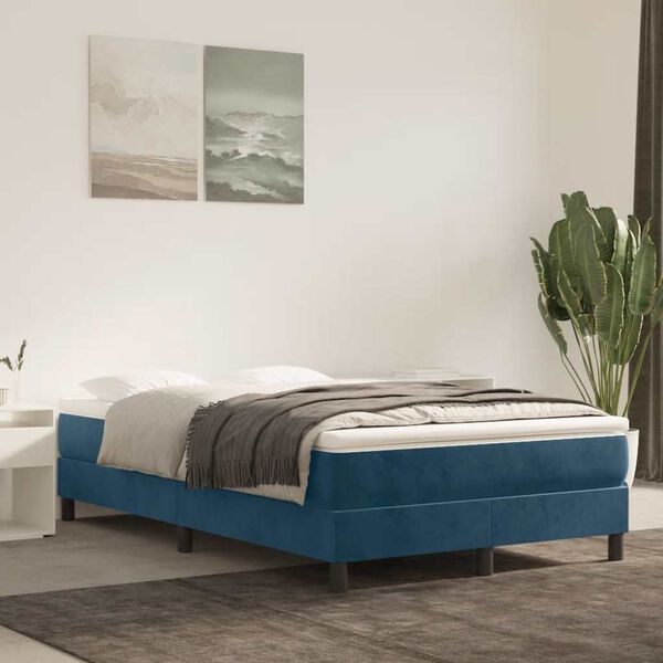 vidaXL Pat box spring cu saltea, albastru &icirc;nchis, 120x200 cm, catifea