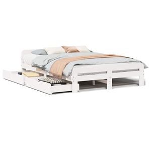 vidaXL Cadru de pat fără saltea, alb, 140x200 cm, lemn masiv pin