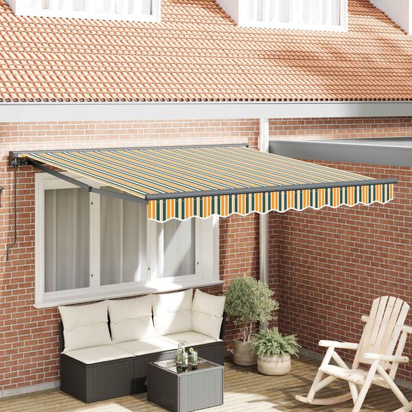 vidaXL Cortina Retractabilă Manual Verde și galben 350 x 250 cm