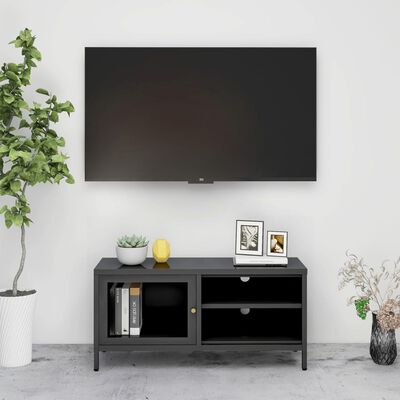 vidaXL Dulap TV, antracit, 90x30x44 cm, oțel și sticlă