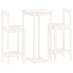 vidaXL Set mobilier de bar, 3 piese, alb, lemn masiv de pin