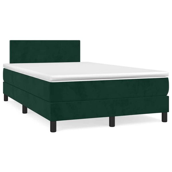 vidaXL Pat box spring cu saltea, verde &icirc;nchis, 120x190 cm, catifea