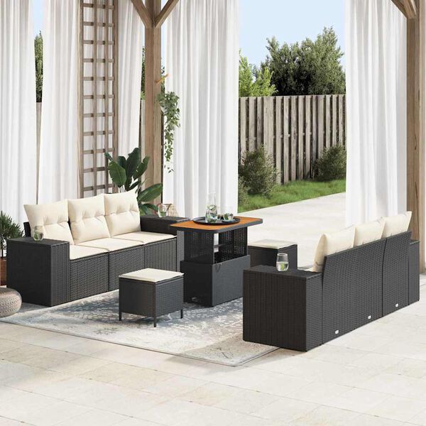 vidaXL Set de canapele pentru grădină 9 pcs Negru și Crem Poli Rattan