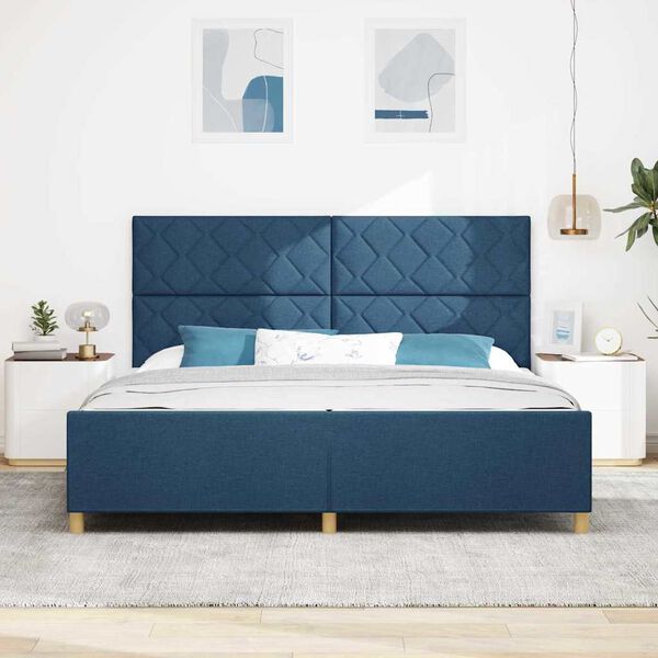 vidaXL Cadru de pat cu headboard albastru 200 x 200 cm țesătură