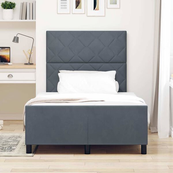 vidaXL Pat cu arcuri cu headboard Gri &icirc;nchis 120 x 190 cm Catifea