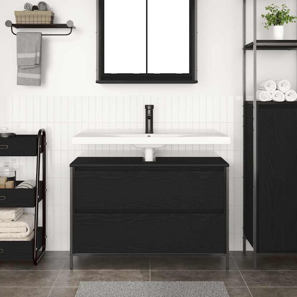 vidaXL Dulap pentru baie cu sertare Stejar negru 90x34,5x60 cm