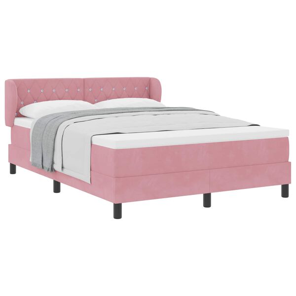 vidaXL Pat cu arcuri cu saltea cu headboard Roz 140 x 200 cm Catifea