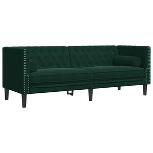vidaXL Canapea Chesterfield cu pernuțe/3 locuri, verde &icirc;nchis, catifea