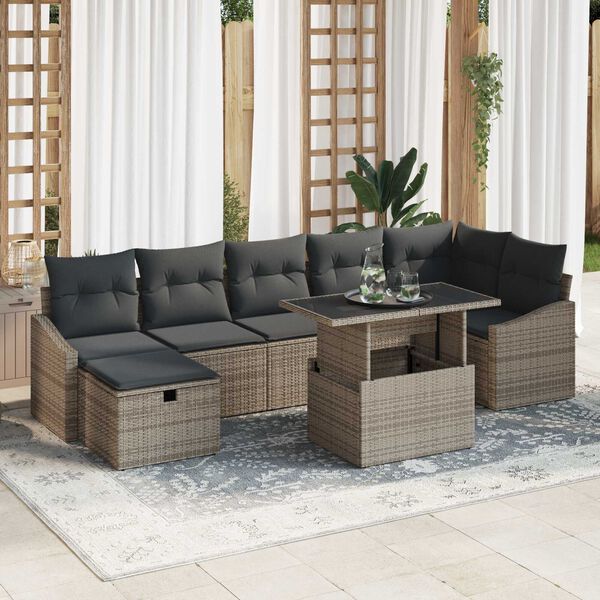 vidaXL Set de canapele pentru grădină cu pernă 8 pcs Gri Rattan poli