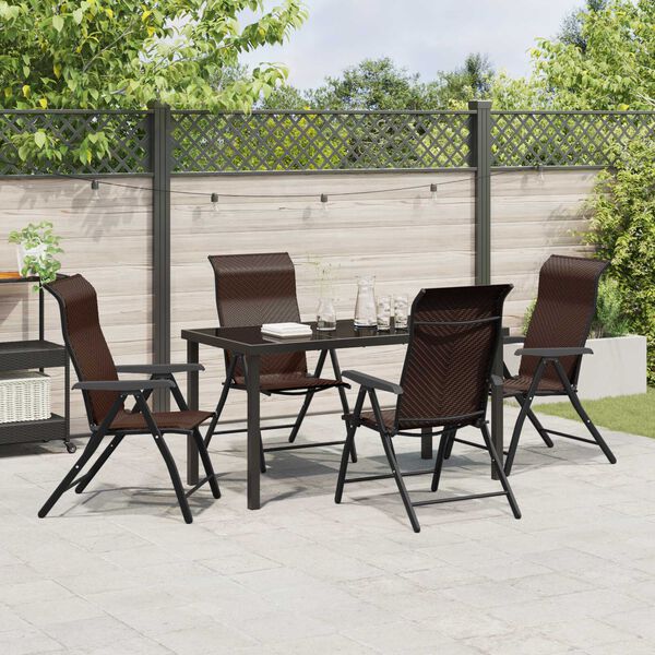 vidaXL Set de masă pentru grădină 5 pcs Maro Rattan poli