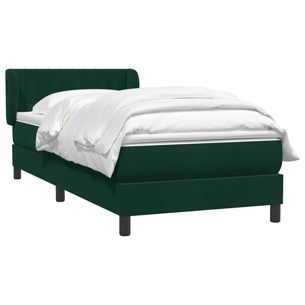 vidaXL Pat box spring cu saltea, verde &icirc;nchis, 80x220 cm, catifea