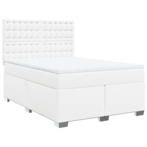 vidaXL Pat box spring cu saltea, alb, 140x190 cm, piele ecologică
