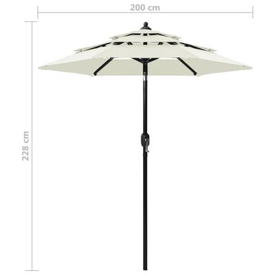 vidaXL Umbrelă de soare 3 niveluri, stâlp de aluminiu, nisipiu, 2 m