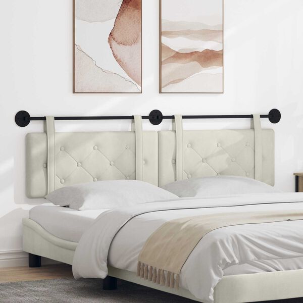 vidaXL Cap de pat suspendat Pe perete Crem 190 x 55 x 5 cm Catifea