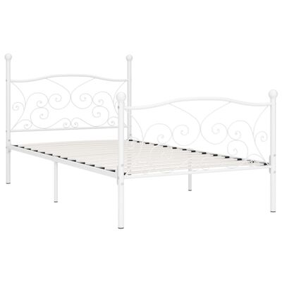 vidaXL Cadru de pat cu bază din șipci, alb, 90 x 200 cm, metal