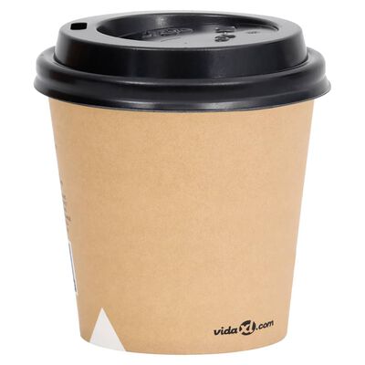 vidaXL Pahare de cafea de hârtie cu capace, 250 buc., maro, 120 ml