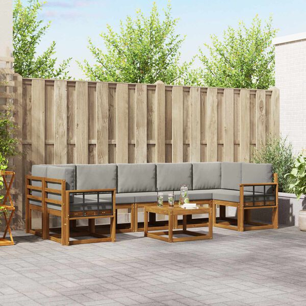vidaXL Set de canapele de exterior 8 pcs Gri natural și deschis