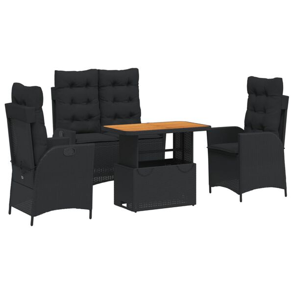 vidaXL Set mobilier de grădină cu perne, 4 piese, negru, poliratan