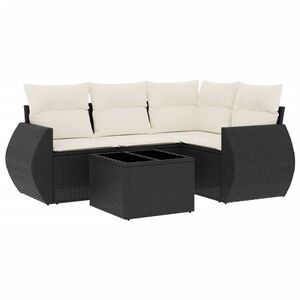 vidaXL Set mobilier de grădină cu perne, 5 piese, negru, poliratan