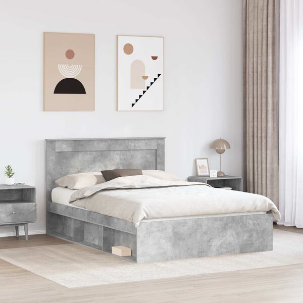 vidaXL Cadru de pat cu headboard Beton 160 x 200 cm Lemn de pin masiv