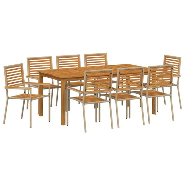 vidaXL Set de masă pentru grădină 9 pcs Bej Rattan poli