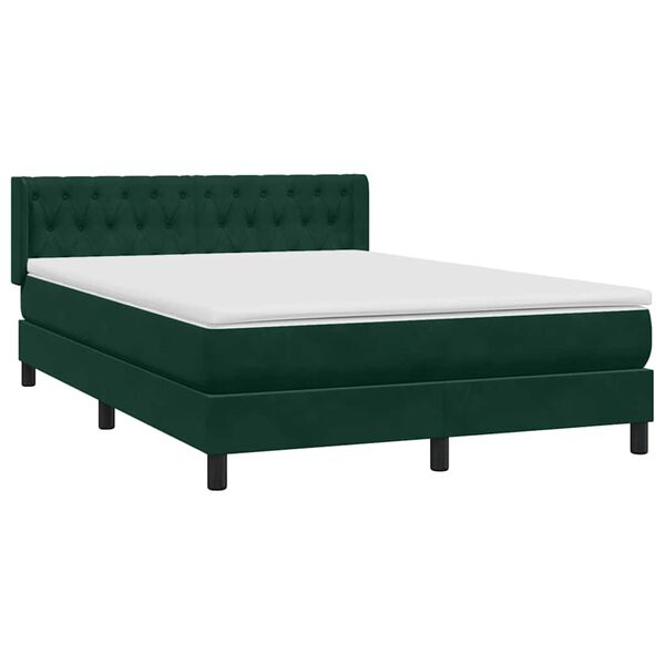 vidaXL Pat box spring cu saltea, verde &icirc;nchis, 160x220 cm, catifea