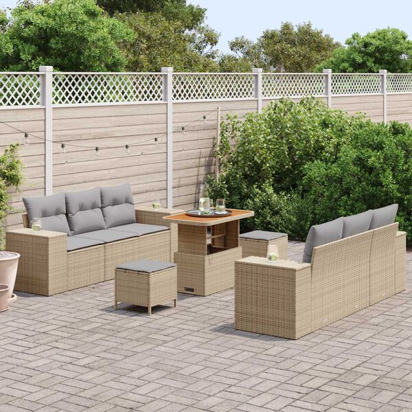 vidaXL Set de canapele pentru grădină 9 pcs Bej Rattan poli