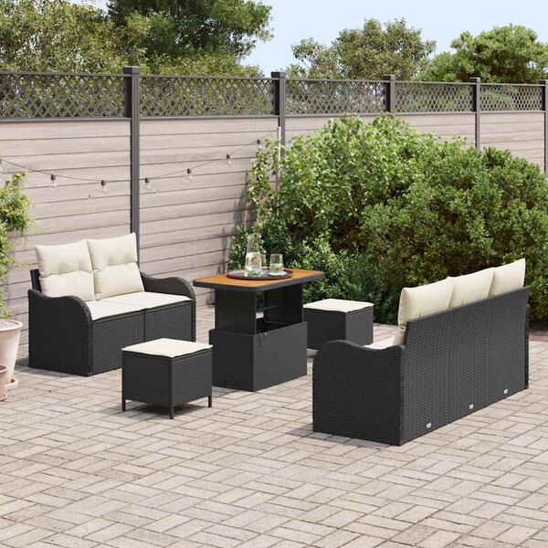 vidaXL Set de canapele pentru grădină cu pernă 8 pcs Negru și Crem