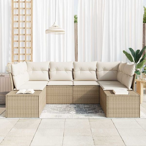 vidaXL Set de canapele pentru grădină 6 pcs bej și crem Rattan poli