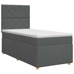 vidaXL Pat boxspring cu saltea cu headboard Gri &icirc;nchis Unic Țesătură