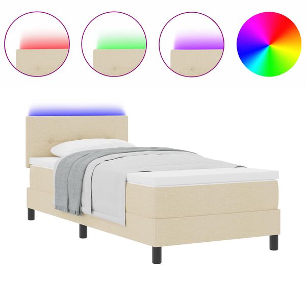 vidaXL Pat cu arcuri cu saltea cu headboard Crem 90 x 190 cm țesătură