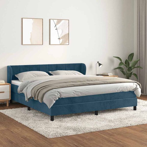 vidaXL Pat box spring cu saltea, albastru &icirc;nchis, 180x200 cm, catifea