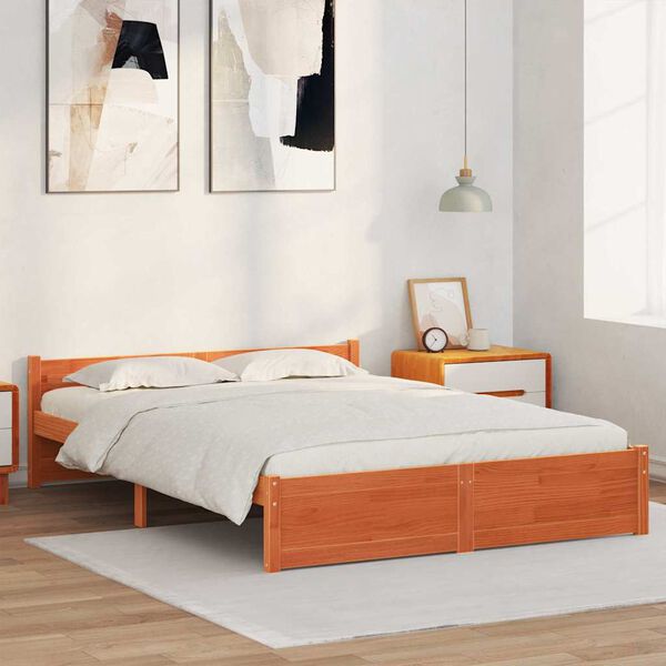vidaXL Cadru de pat cu headboard Maroniu cerat 205.5 x 95.5 x 51 cm