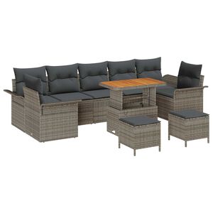 vidaXL Set de canapele pentru grădină cu pernă 10 pcs Gri poliratan